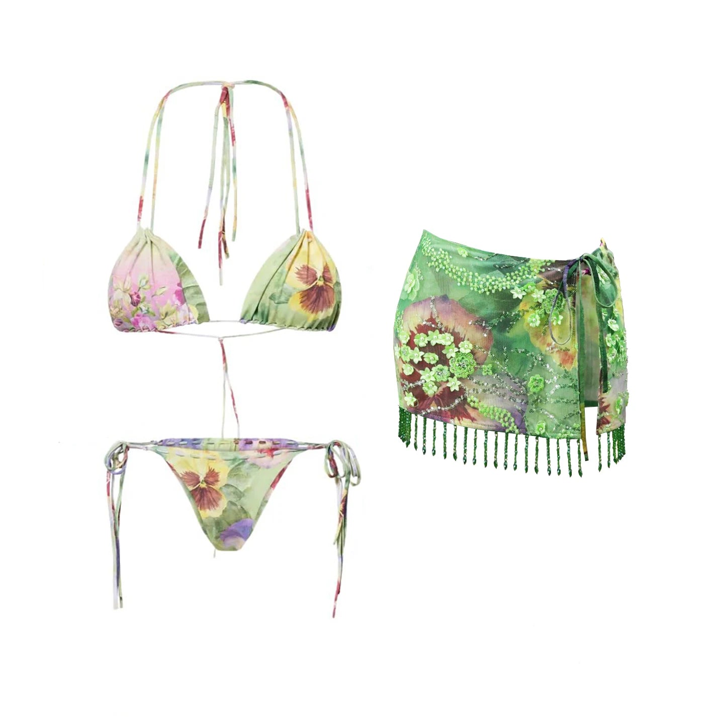 Floral Diamond Bikini Beach Set